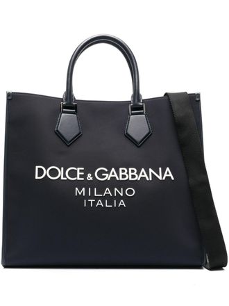 Dolce & Gabbana logo-appliqué tote bag - men - Polyamide/Calf Leather/Viscose/Acrylic - One Size - Blue