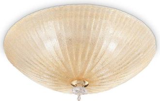 Ideal Lux Ideal Lux - Shell - 3 Light Indoor Flush Wall / Ceiling Light Gold with Amber Glass, E27