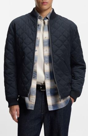 BOSS Corle Quilted Water Repellent Reversible Bomber Jacket in Dark Blue at Nordstrom, Size 44 - Regular
