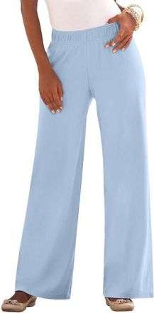 Roaman's Plus Size Pull On Wide Leg Soft Knit Pant in Pale Blue at Nordstrom, Size Medium