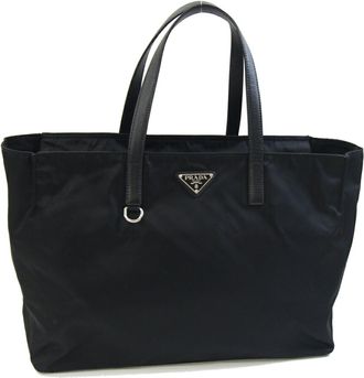 Prada Black Nero Nylon Saffiano Leather Tote Bag (Pre-Owned)