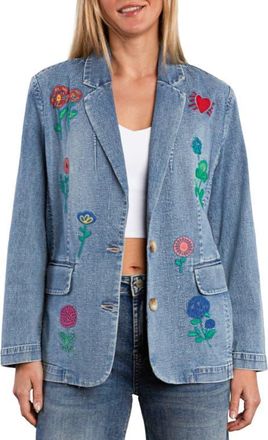 BILLY T Blossom Embroidered Blazer in Denim at Nordstrom, Size X-Large