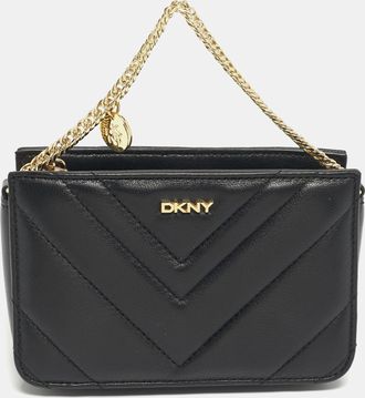 DKNY Dkny Black Leather Veronica Chain Clutch