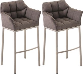 Clp Clp - Set De 2 Taburete De Bar Damaso En Tela Con Base De 4 Patas Gris Acero Inoxidable
