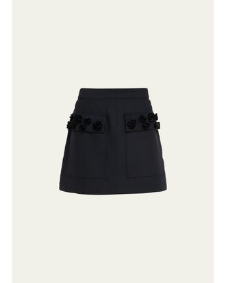 Plan C Rosette-Embellished Wool Mini Skirt