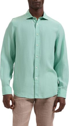 Bugatchi Axel Shaped Fit Linen Button-Up Shirt in Menthol at Nordstrom, Size Xxx-Large