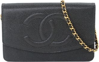 Chanel Black Grained Calfskin Chain/Shoulder Wallet (Pre-Owned)