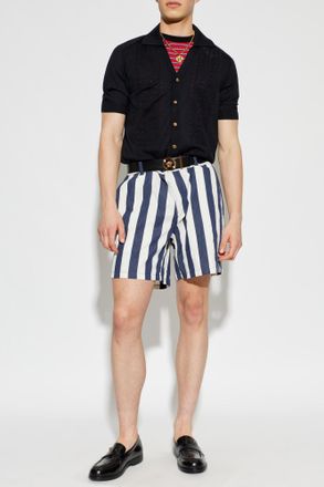 Versace Striped Pattern Shorts, Mens, Navy Blue