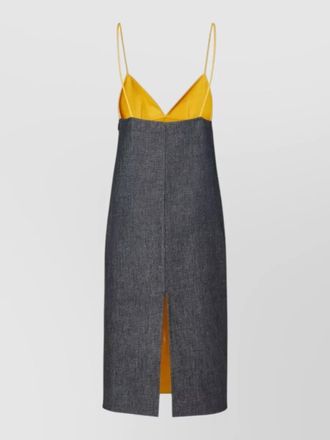 Fendi denim floral-appliqu&eacute; v-neck midi dress