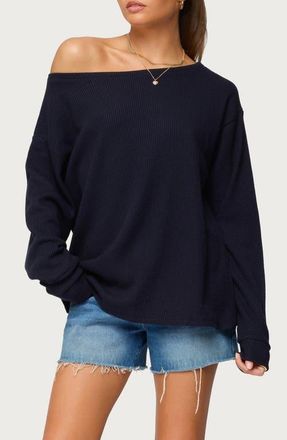 Edikted Damari One-Shoulder Oversize Sweater in Navy at Nordstrom, Size X-Large