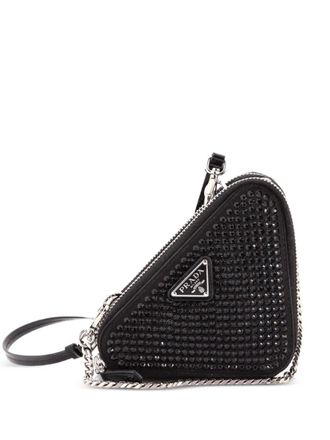 Prada Triangle Double Pouch Crystal Embellished Satin Mini crossbody bag - Black
