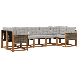 vidaXL Conjunto De Sof&aacute;s De Exterior 7 Pcs Natural Y Gris Claro Vidaxl