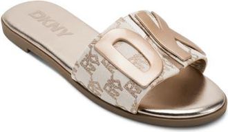 DKNY Waltz Logo Flat Sandal in Bone at Nordstrom, Size 6.5
