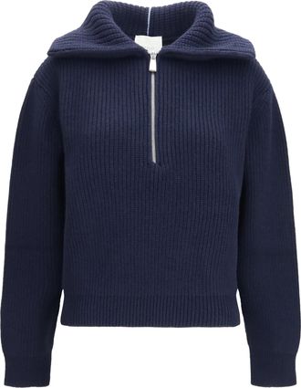 Malo Womens Sweater High-Neck Cashmere Zip Blue Polo Tops