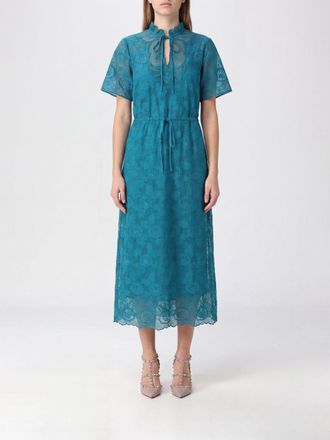 Valentino Garavani Abito midi in pizzo di cotone con collo alto