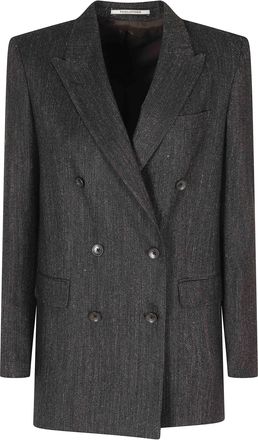 Tagliatore Brown Houndstooth Double-Breasted Wool-Blend Jacket