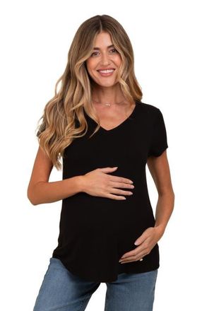 Pinkblush Basic V-Neck Short Sleeve Top in Black at Nordstrom, Size X-Large