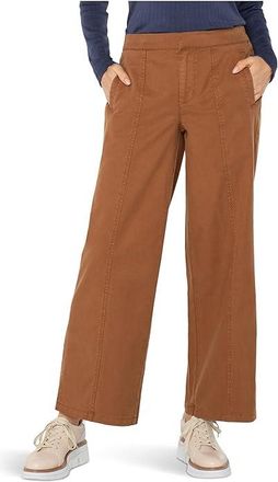 Liverpool L.A. Mid-rise Wide Leg Trousers With Elastic Back Waistband Womens Clothing Mocha Brown : 12 28.5, Cotton/Linen/Spandex
