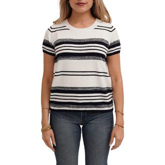 Cyrus Striped Short Sleeve Sweater in Bone/Eclipse at Nordstrom Rack, Size X-Small