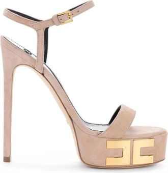 Elisabetta Franchi Schoenen - Dames - Sandalen met hakken - Beige - 36 EU - Su&egrave;de - Schoenen