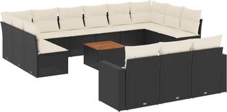 vidaXL Set Sof&aacute;s De Jard&iacute;n 14 Pzas Con Cojines Rat&aacute;n Sint&eacute;tico Negro Vidaxl