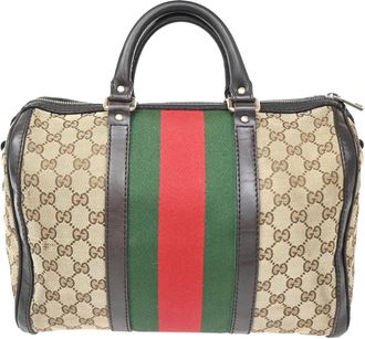 Gucci Vintage Web Boston Bag Gg Canvas Brown Canvas Handbag (Pre-Owned)