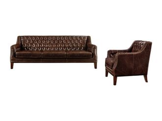 Vente-Unique Sof&aacute; 3+1 plazas de piel COLBERT - Marr&oacute;n