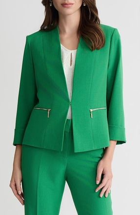 Kasper Collarless Zip Pocket Blazer in Lush Green at Nordstrom, Size 14P