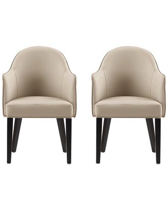 Manhattan Comfort Set Of 2 Hillman Leatherette & Velvet Dining Armchairs With Beech Wood Legs