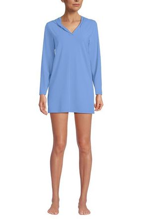 Lands End Cotton Jersey Long Sleeve Hooded Swim Cover-up Dress in Lake Blue at Nordstrom, Size X-Large