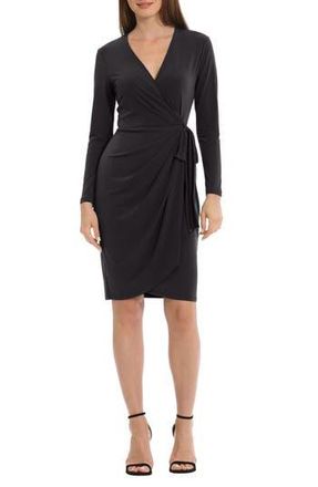 Maggy London Solid Long Sleeve Wrap Dress in Black at Nordstrom Rack, Size 10