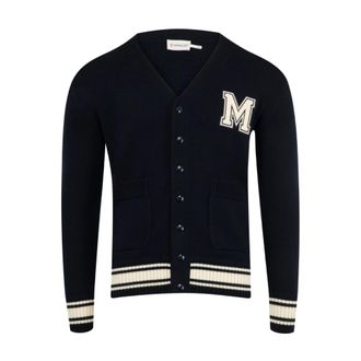 Moncler Cardigans, male, Blue, Size: M Padded Wool Zip-Up Cardigan