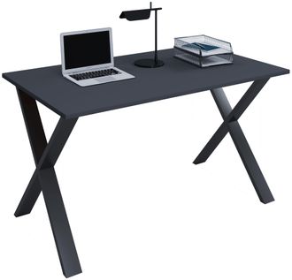 VCM Wood Desk Al. 76 X An. 110 X P. 80 Cm Mesa De Ordenador Lisa Pies De Metal De Alta Calidad Mesa De Trabajo Muebles De Oficina - Lona X (negro / Antrac