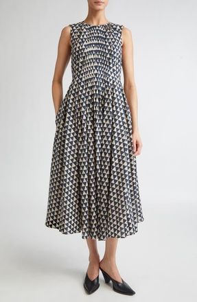 Max Mara Eloise Print Cotton Voile Midi Dress in Ultramarine at Nordstrom, Size 10