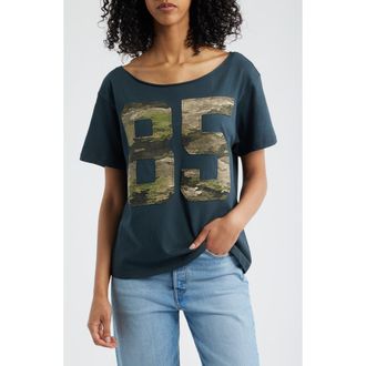 Daydreamer 85 Camo Appliqu&eacute; Off the Shoulder Cotton T-Shirt in Vintage Black at Nordstrom Rack, Size Medium