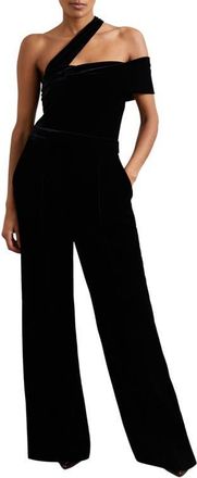 Reiss Daria One-Shoulder Wide Leg Velvet Jumpsuit in Black at Nordstrom, Size 4 Us