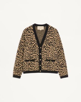 Valentino Valentino Wool Cardigan with Fauve Eclat Animal Print Jacquard