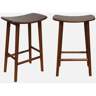 Sweeek Sweeek - Taburete De Bar Vintage De Madera De Caucho, Set De 2, Louna, Madera De Nogal, 46.5x31x66 Cm