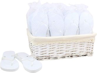 MODO Wedding/Party Flip Flops in Wicker Basket - 20 Pairs (White)