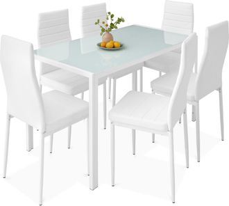 Best Choice Products 7-Piece Kitchen Dining Table Set w/ Glass Tabletop, 6 Faux Leather Chairs
