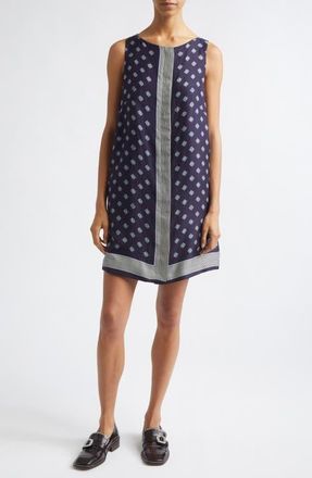 Bode Foyer Diamond Print Silk Minidress in Navy Blue at Nordstrom, Size 10