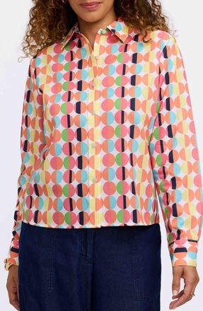 Foxcroft Jodie Retro Dot Cotton Button-Up Shirt in Orange Multi at Nordstrom, Size X-Small
