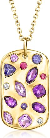Ross-Simons Scattered Multi-Gemstone Tag Pendant Necklace With Lab-Grown Diamonds in 18kt Gold Over Sterling