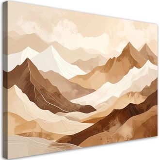Feeby Cuadro Sobre Lienzo, Paisaje De Monta&ntilde;a Estilo Boho En Tonos Beige Y Marr&oacute;n, 100x70