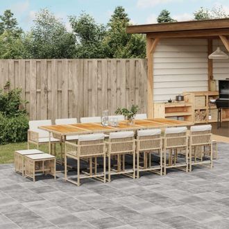 vidaXL Set Comedor De Jard&iacute;n Con Cojines 15 Pzas Rat&aacute;n Sint&eacute;tico Beige Vidaxl
