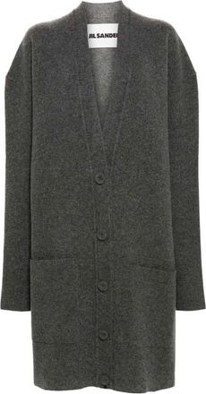 Jil Sander Lange vest met knoopsluiting - Dames - Lange truien - Grijs - M - Wol - Truien & Vesten