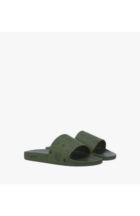 MCM Monogram Print Rubber Slides in Khaki Moss at Nordstrom, Size 41