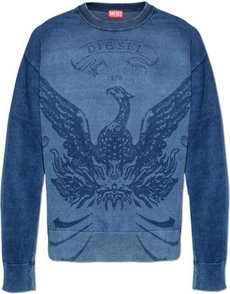 Diesel Trui K-Fenicol - Heren - Sweatshirts - Blauw - XL - Katoen - Hoodies & sweatvesten