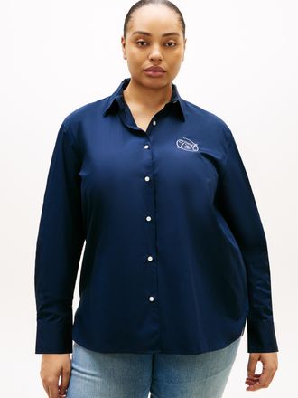 Tommy Hilfiger Hemdbluse TOMMY HILFIGER CURVE CRV COTTON EASY SHIRT, Damen, Gr. 48, schwarz night navy, Web, Obermaterial: 100% Baumwolle, unifarben, Po-bedeckend, M
