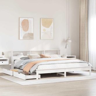vidaXL Cama Con Estanter&iacute;a Sin Colch&oacute;n Madera Maciza Blanca 180x200 Cm Vidaxl